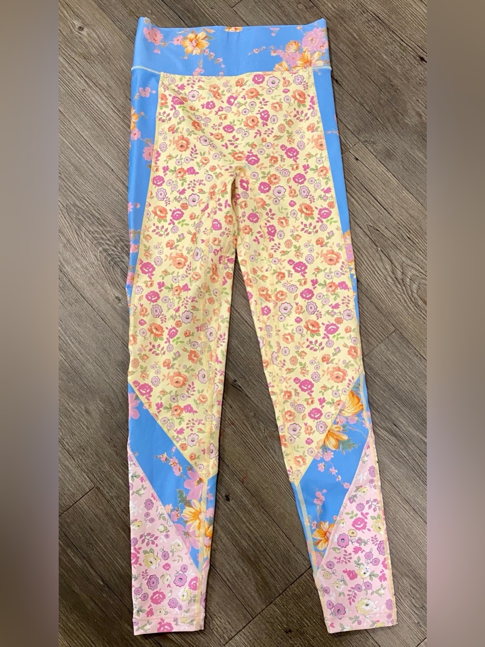 LoveShackFancy Bandier Yellow Floral & Blue Leggings